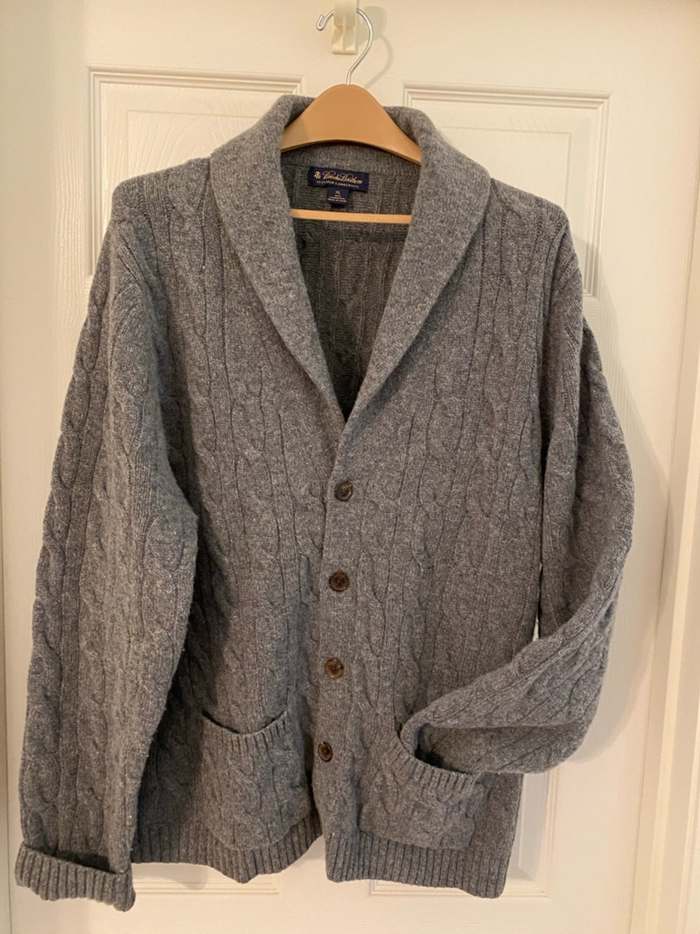 Brooks Brothers Gray Cable-Knit Shawl Collar Cardigan